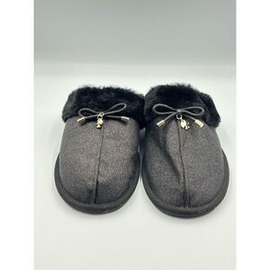 NWOB Kate Spade Lacy Slippers Mule Size 10B Black Glitter Faux Fire Gold Charm